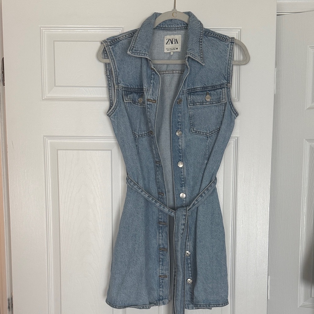 Zara Light Blue Denim Vest Dress